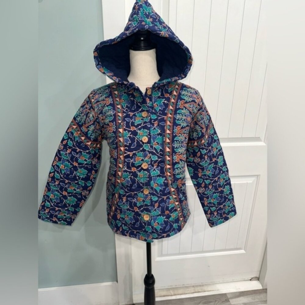 Earthbound Trading Co. Quilted Button front hooded boho coat size small